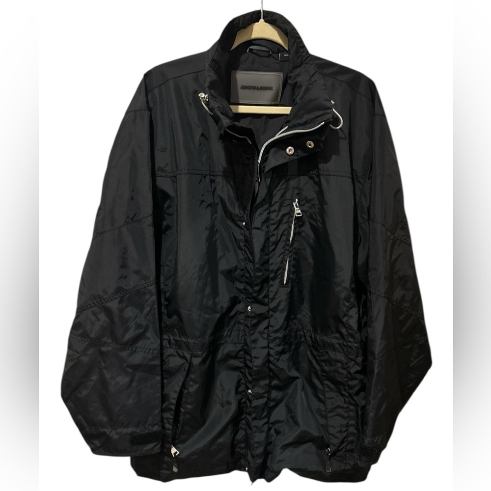 Johnston & Murphy Black Coat Raincoat with Stand-Up Collar